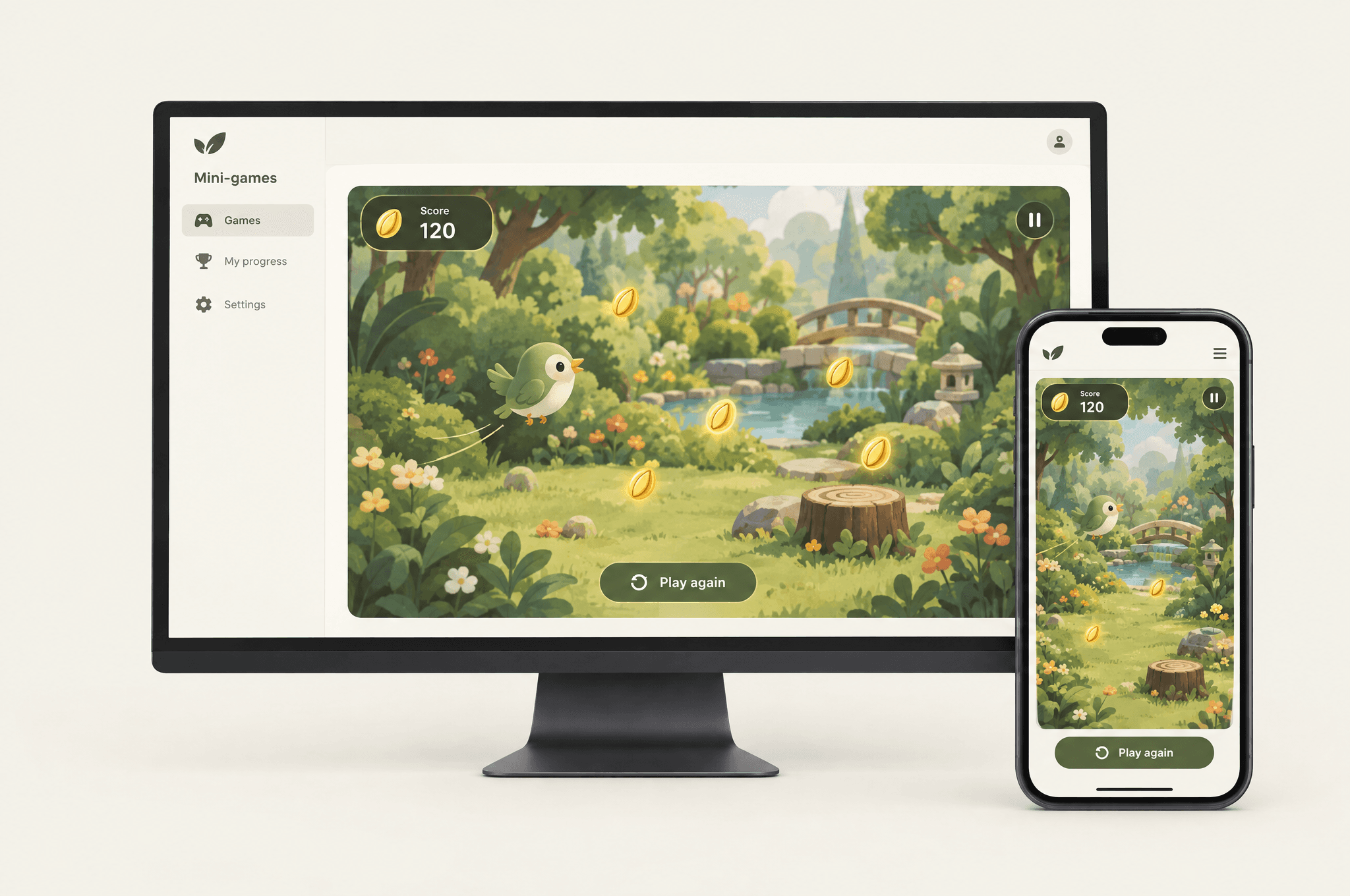 Mini-games: illustrative desktop and mobile software concept