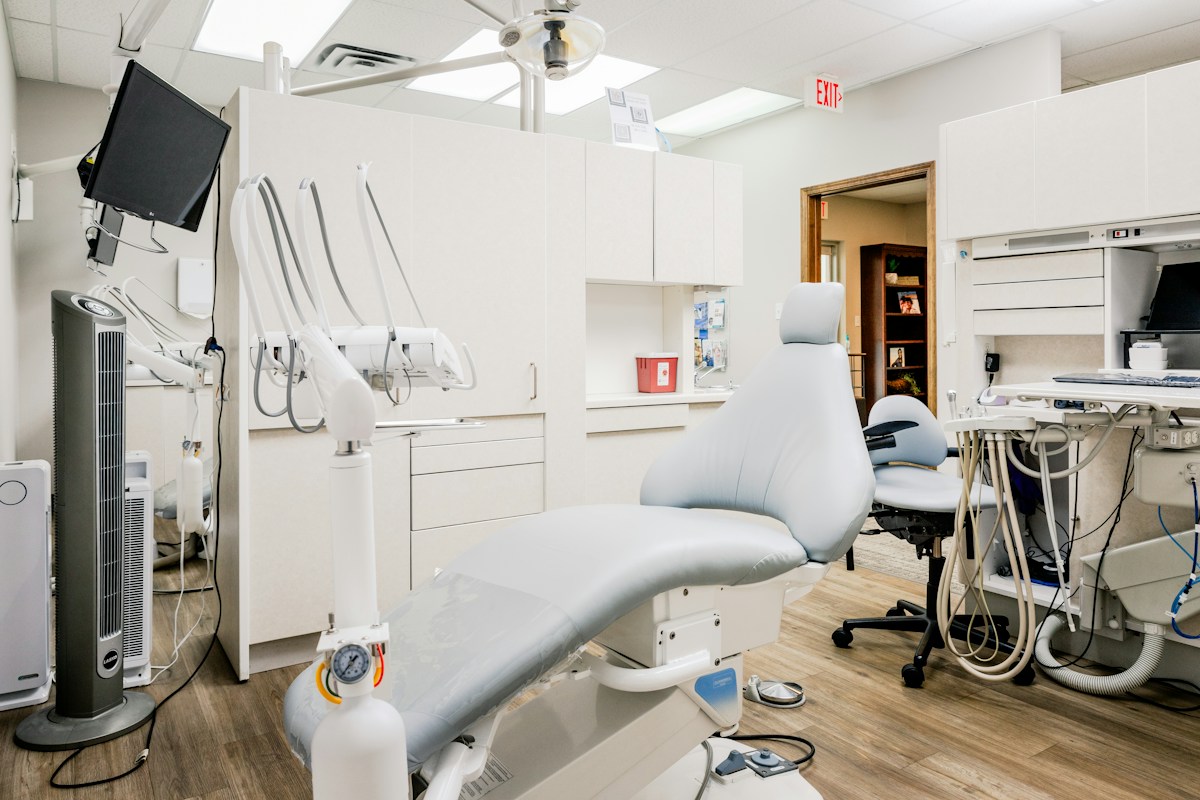 Modern dental clinic treatment room, illustrative stock photograph